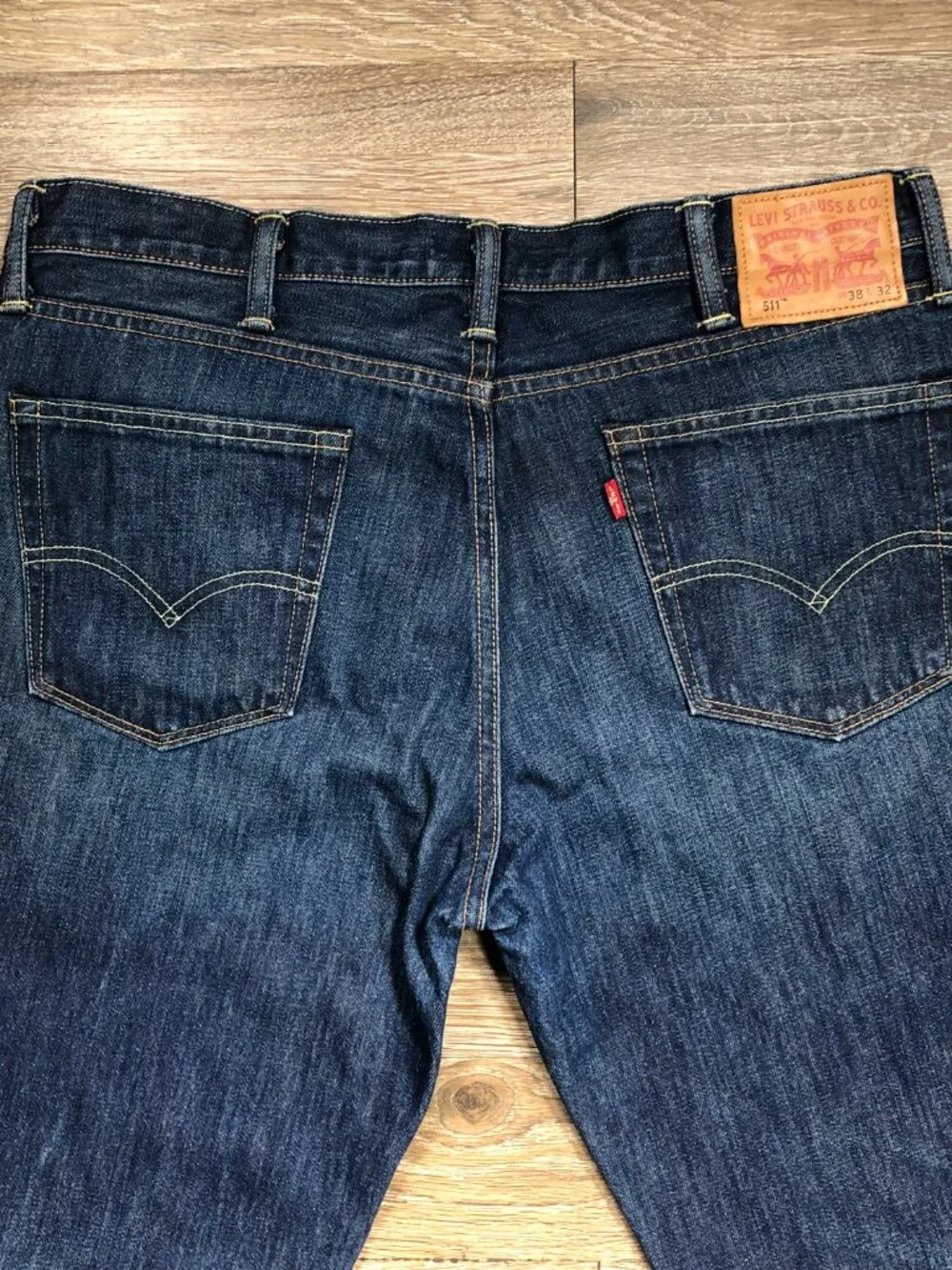 Levis 511 Jeans Mens Tag 38x32 White Oak Cone Denim Dark Blue USA Actual 38x32